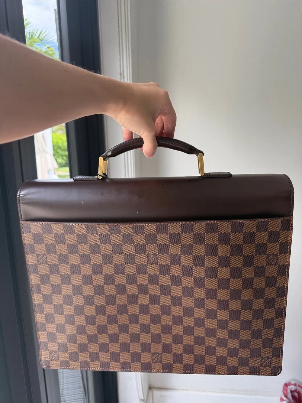 Louis Vuitton Brown Damier Canvas Laptop Briefcase with Gold Hardware